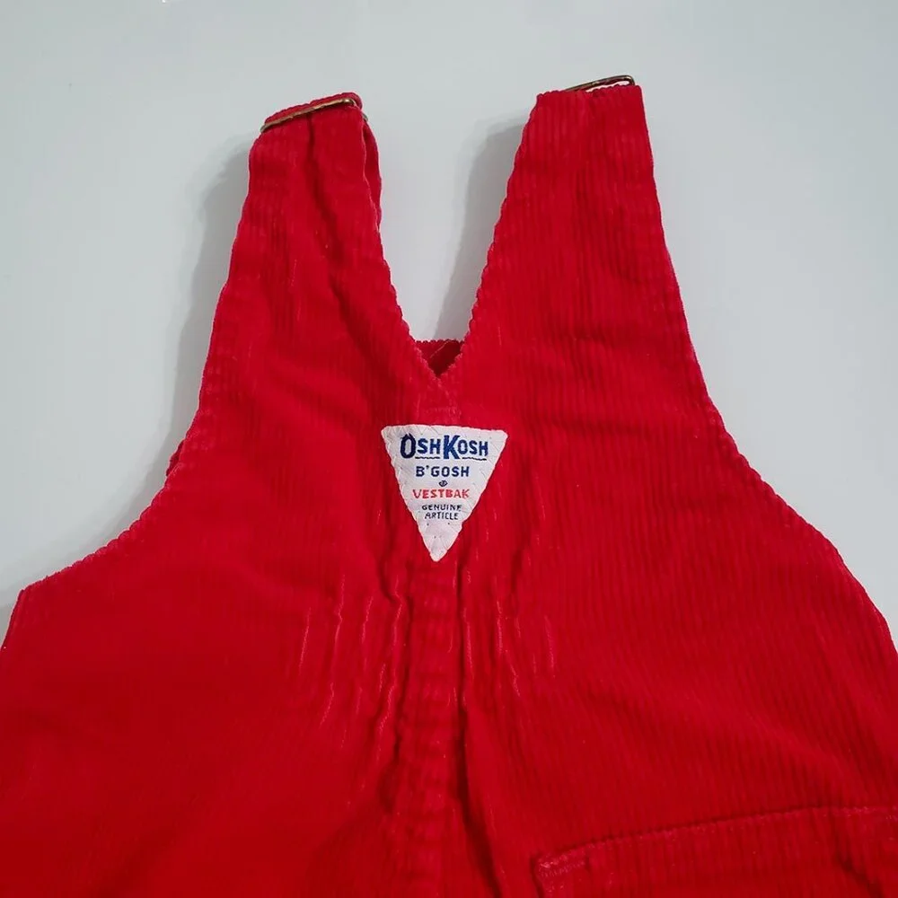 OshKosh B'Gosh Vintage Baby Corduroy Overalls Red 6-9 Months Vestbak USA